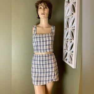 Abercrombie & Fitch Cream and Navy Plaid Two-Piece Skirt Set XS